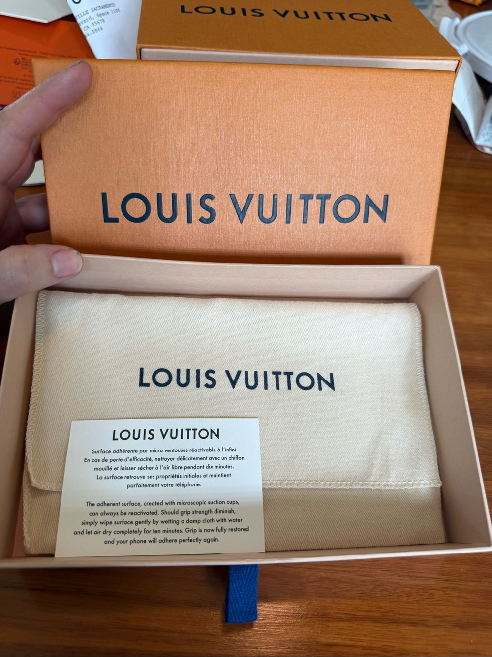 Louis Vuitton Cream Dust Bag with Navy Box Accents